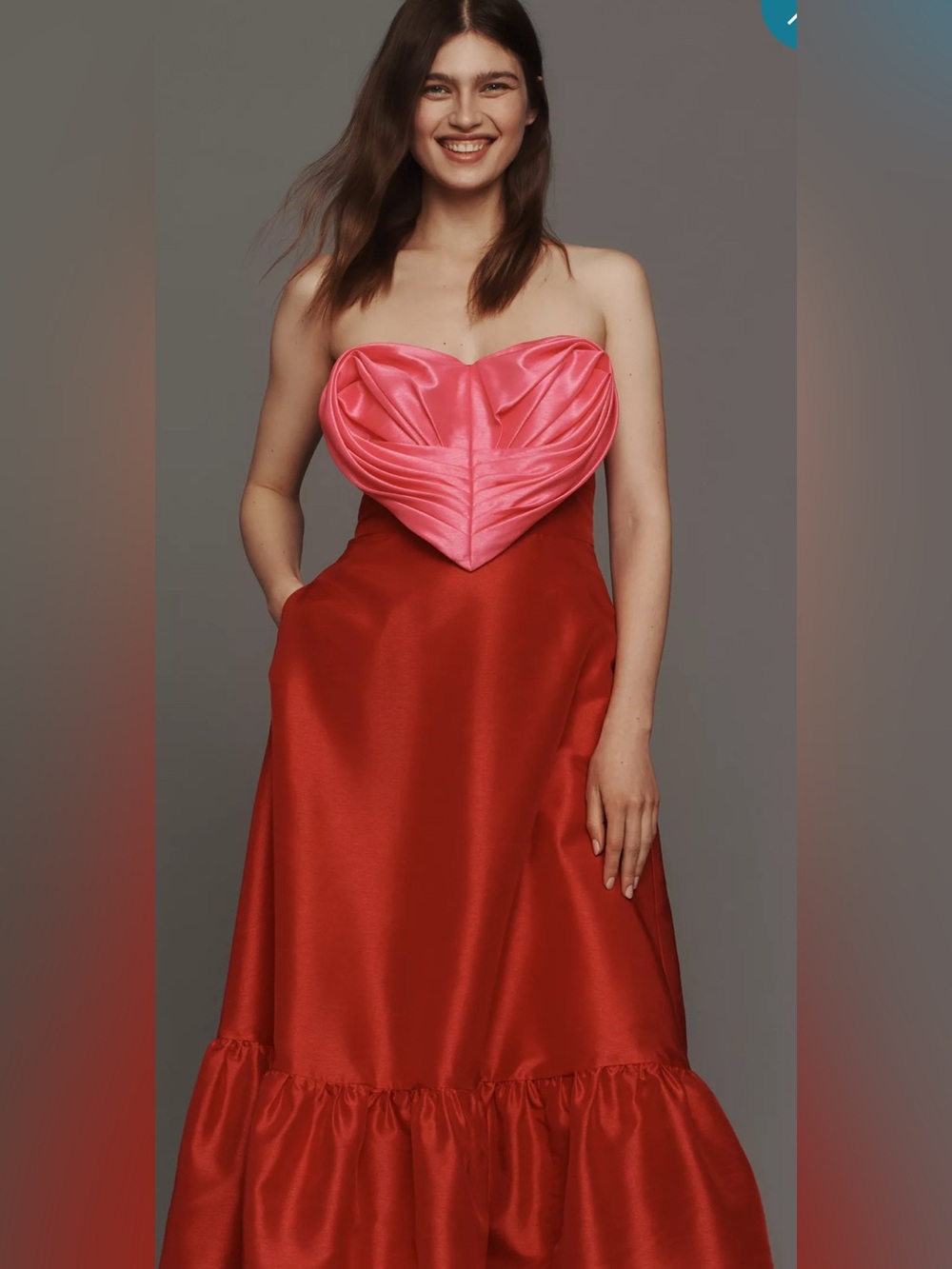 Hutch Strapless Pink Heart Bodice with Red Satin Skirt